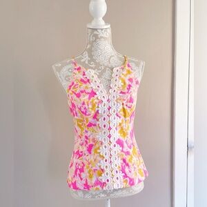 🌸 Lilly Pulitzer Sleeveless Top – Size 4 | Vibrant Pink & Yellow Floral
